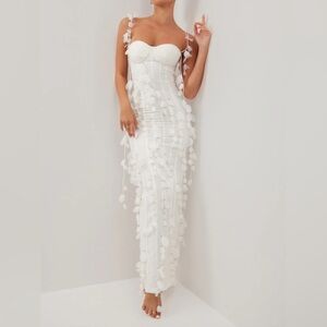 WHITE CORSET PETAL LINEN MAXI DRESS